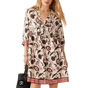 ba&sh Paris Floral "Kitty" Mini Dress XS – Ecru Tunic Style Boho Summer Dress
